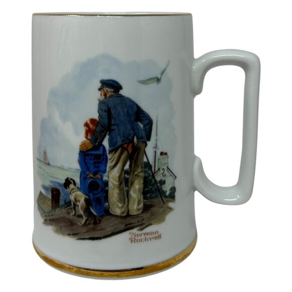 Norman Rockwell "Looking Out To Sea" Ceramic Mug With Gold Trim 1985 - Picture 3 of 12